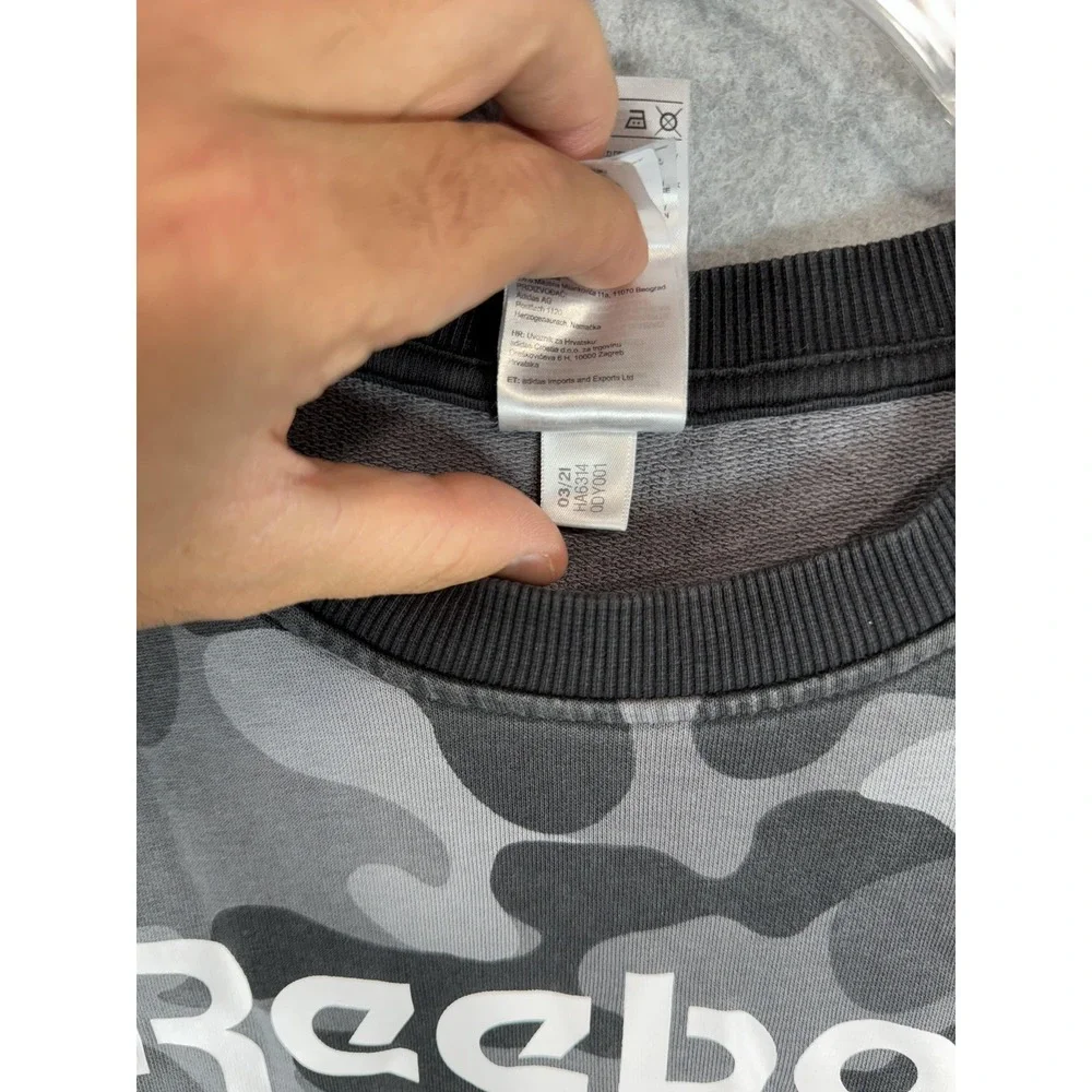 Reebok Sweatshirt Mens Large Gray Black Camo Crewneck Pullover Logo Athletic